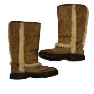 Ugg Australia Sunburst Tall Tan Leather Sheepskin Lined Boots Size 7 Women